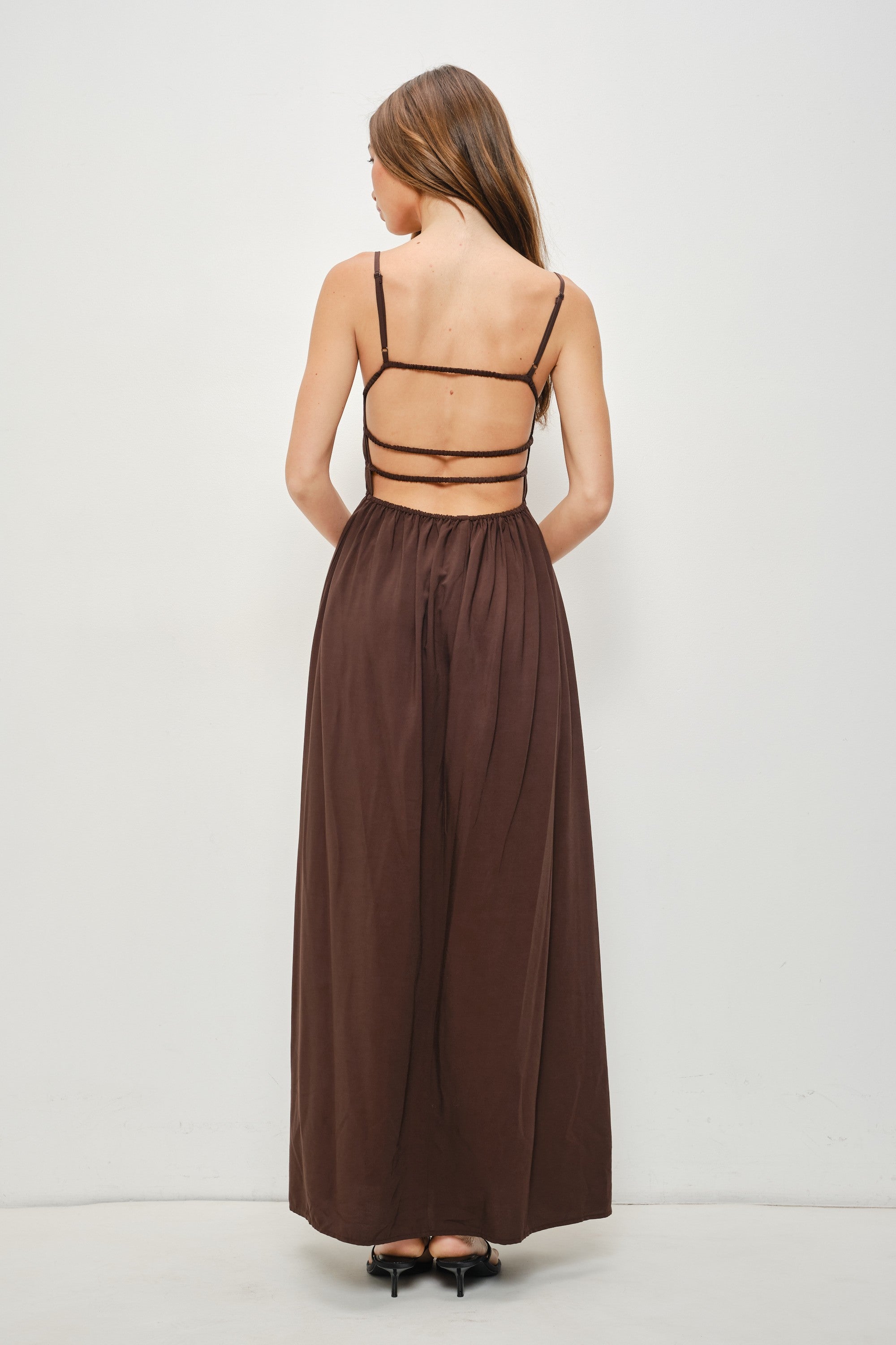 Adley Smocked Maxi Dress — Chocolate