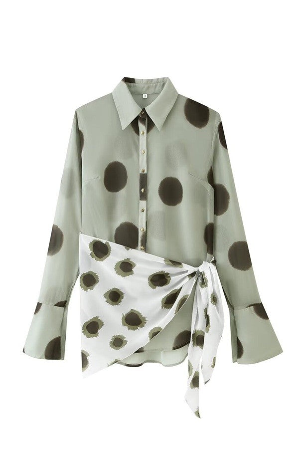 Polka Dot Sheer Wrap Mini Dress — Green