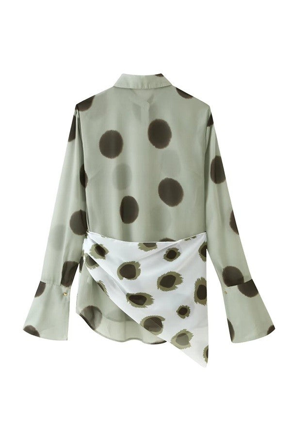 Polka Dot Sheer Wrap Mini Dress — Green