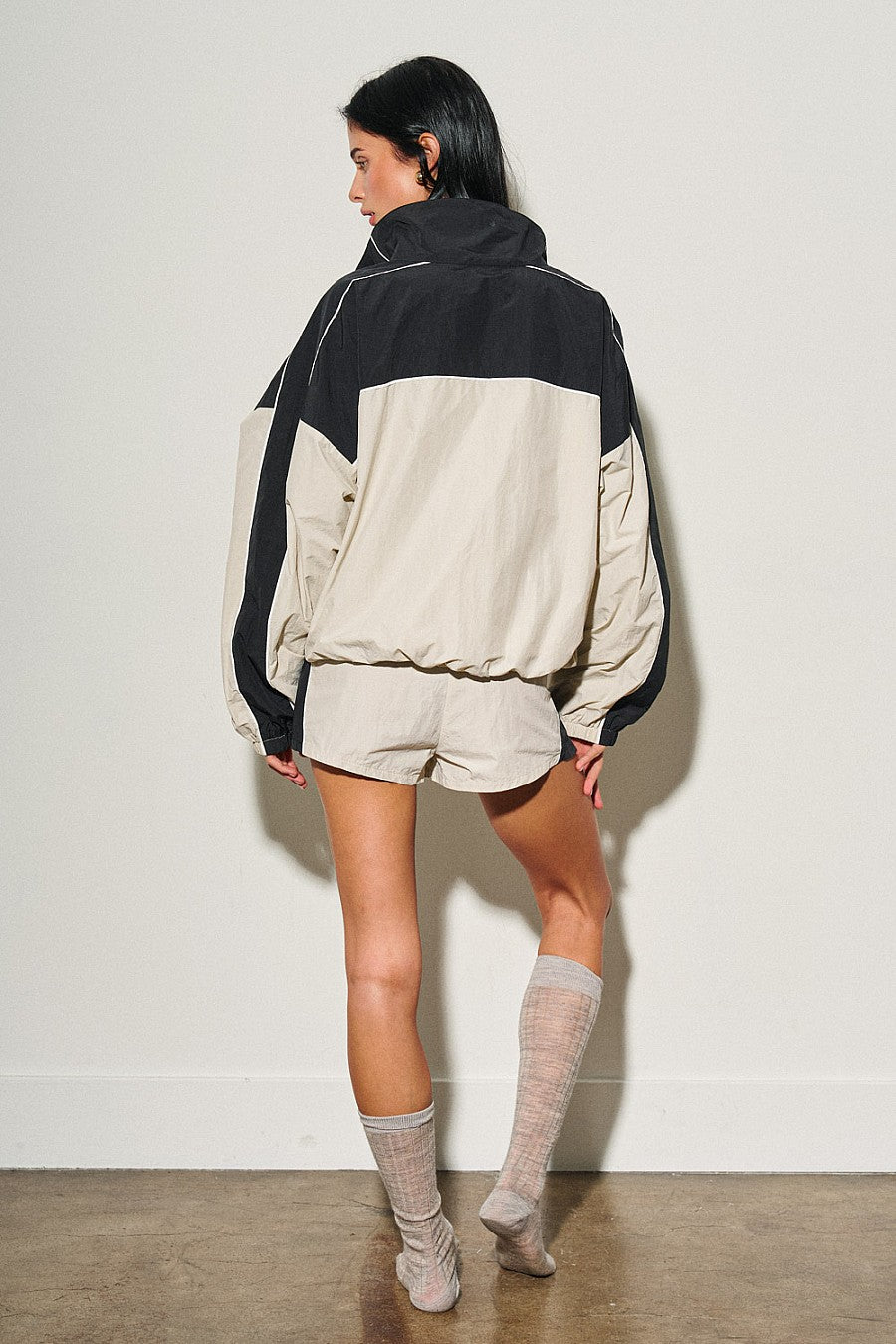 Woven Color Block Full-Zip Windbreaker Jacket — Navy/Mist