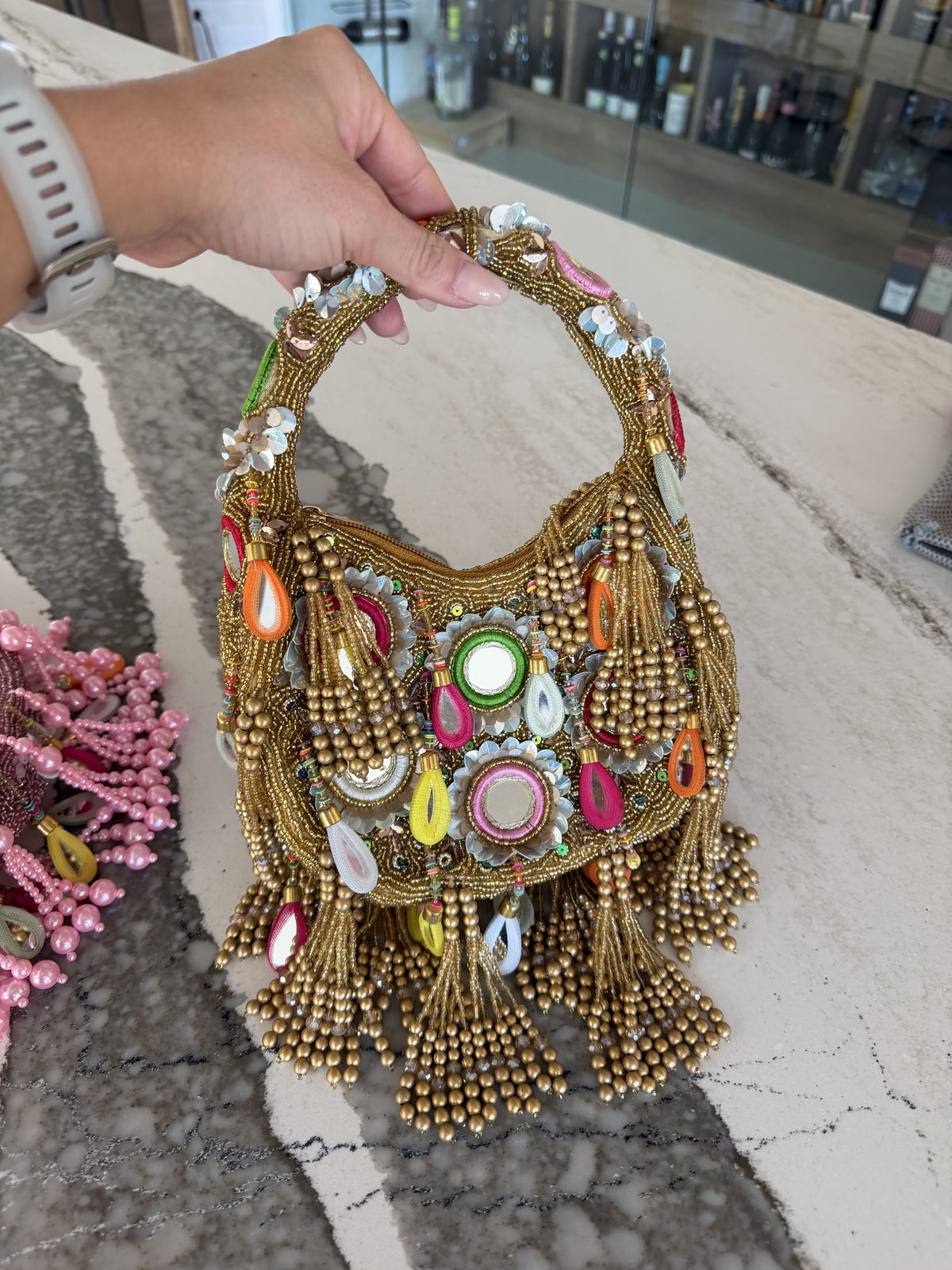Colorful Gold Hobo Bag — Teal