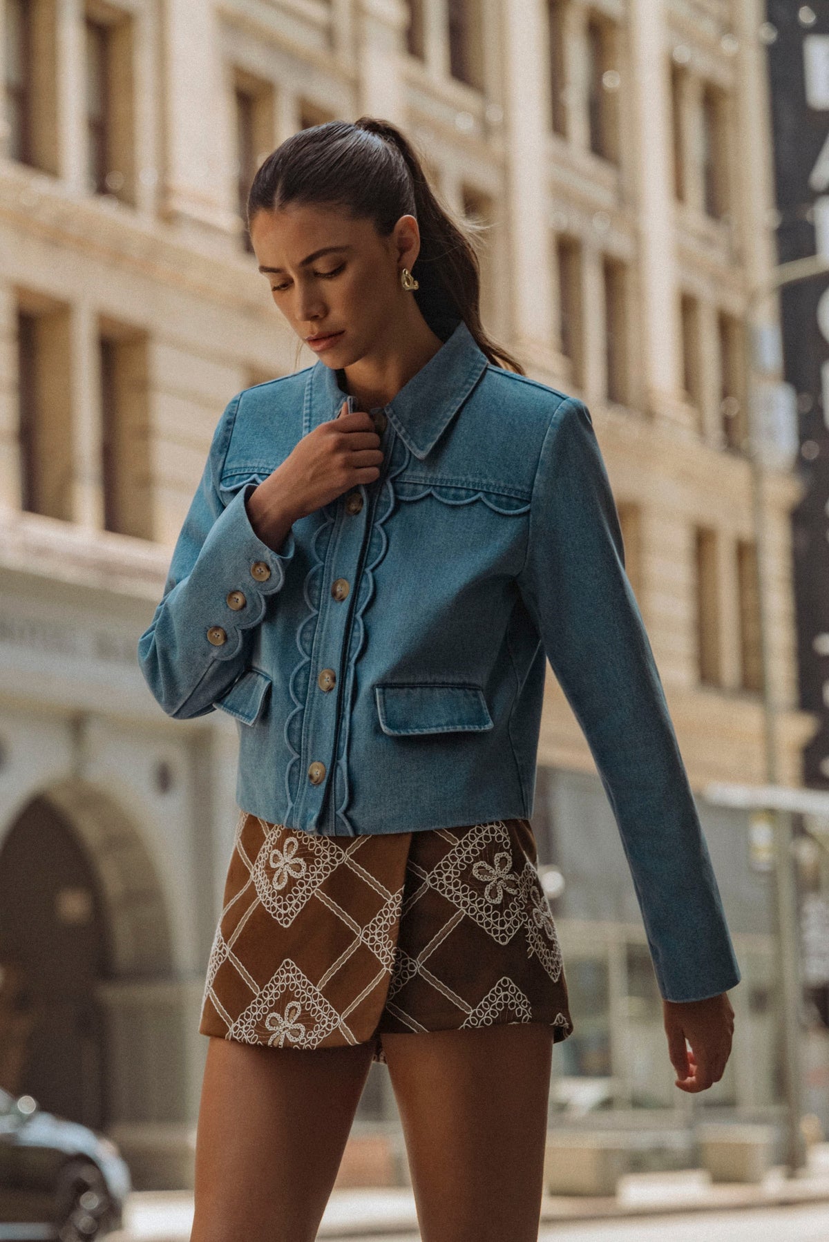Paisley Suede Skort — Brown