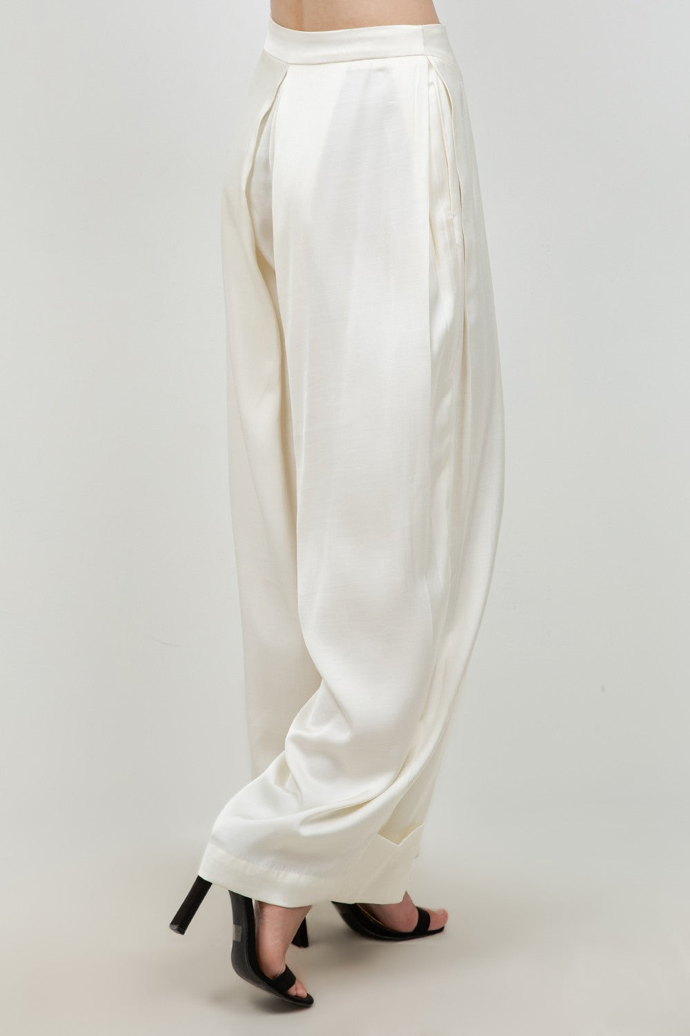 Soft Woven Multi Pleat Accent Trousers — Ivory