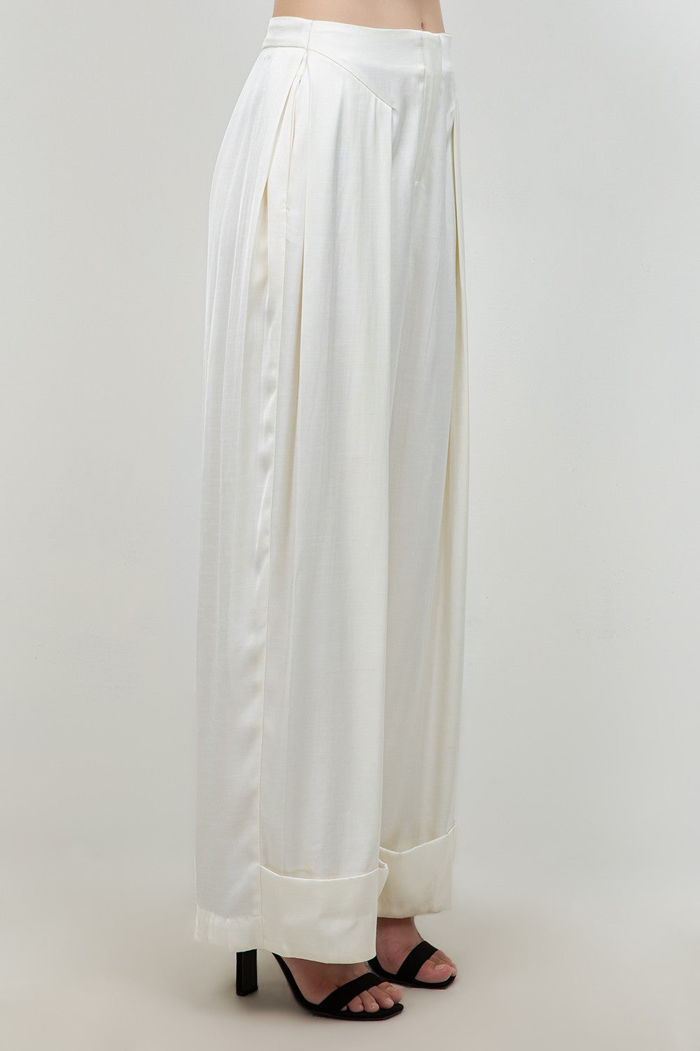 Soft Woven Multi Pleat Accent Trousers — Ivory