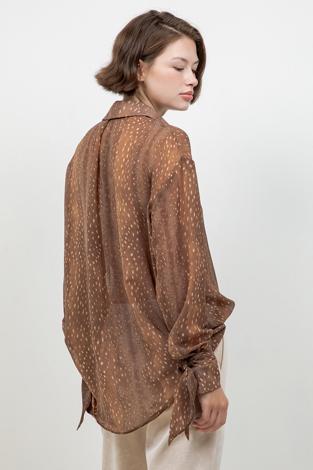 Bambi Print Soft Woven Button Down Shirt — Brown Bambi