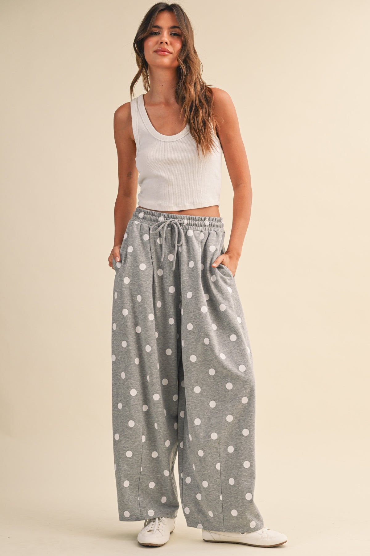 Polka Dot Sweatshirt Pants — H Grey/White