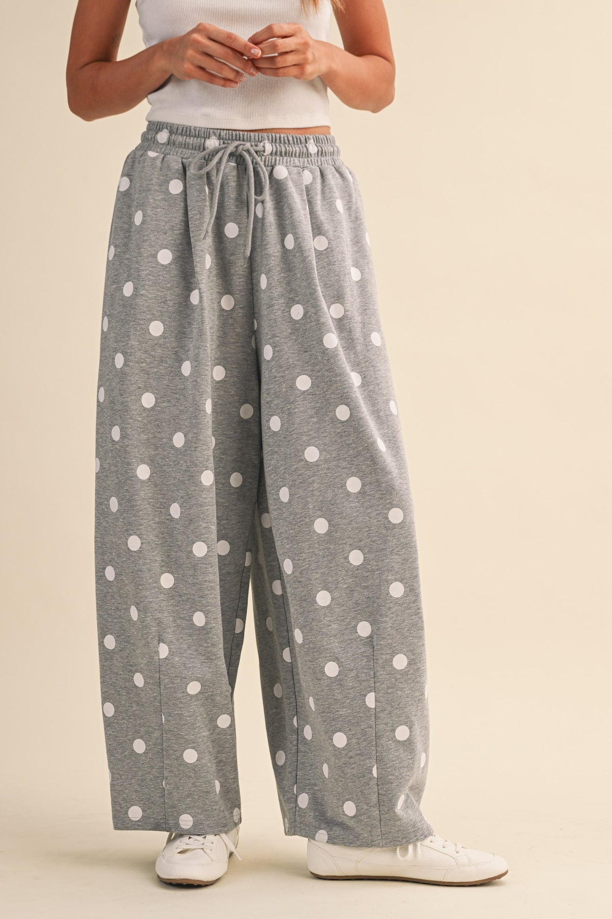 Polka Dot Sweatshirt Pants — H Grey/White