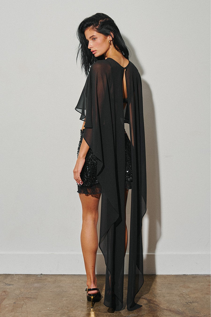Chiffon Hi-Low Top in Black — Black