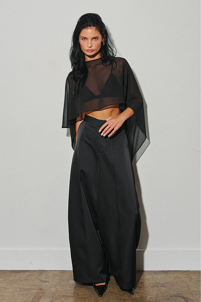 Chiffon Hi-Low Top in Black — Black