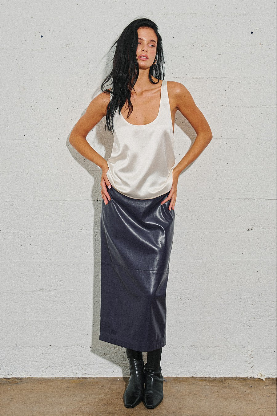 Deep Drain Satin Tank Top in Cloud Dancer — Cloud Dancer