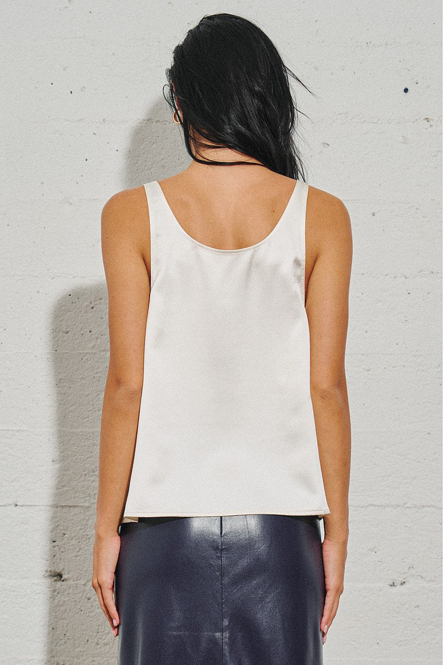 Deep Drain Satin Tank Top in Cloud Dancer — Cloud Dancer