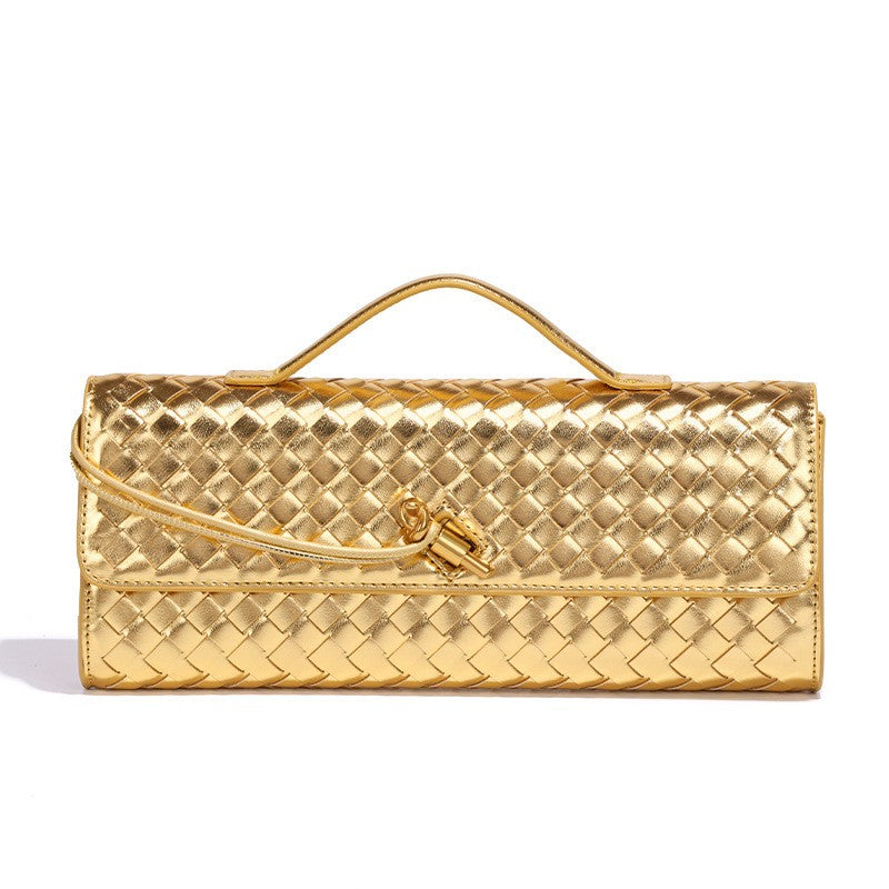 Woven Evening Clutch With Handle — Gold — Gold