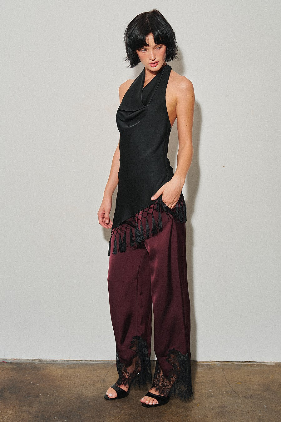 Woven Pants W/ Lace Details — Choco Wine