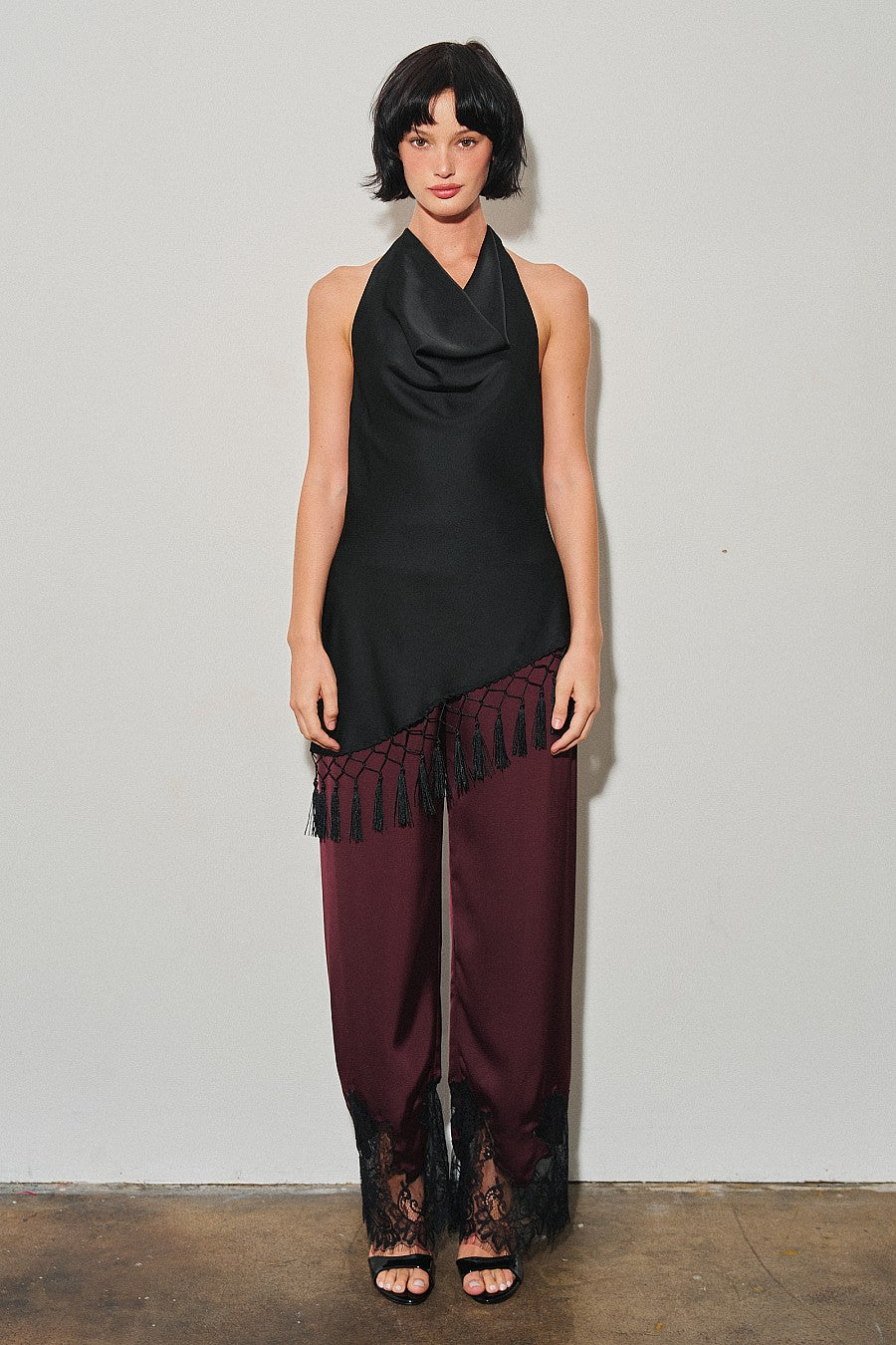 Woven Pants W/ Lace Details — Choco Wine