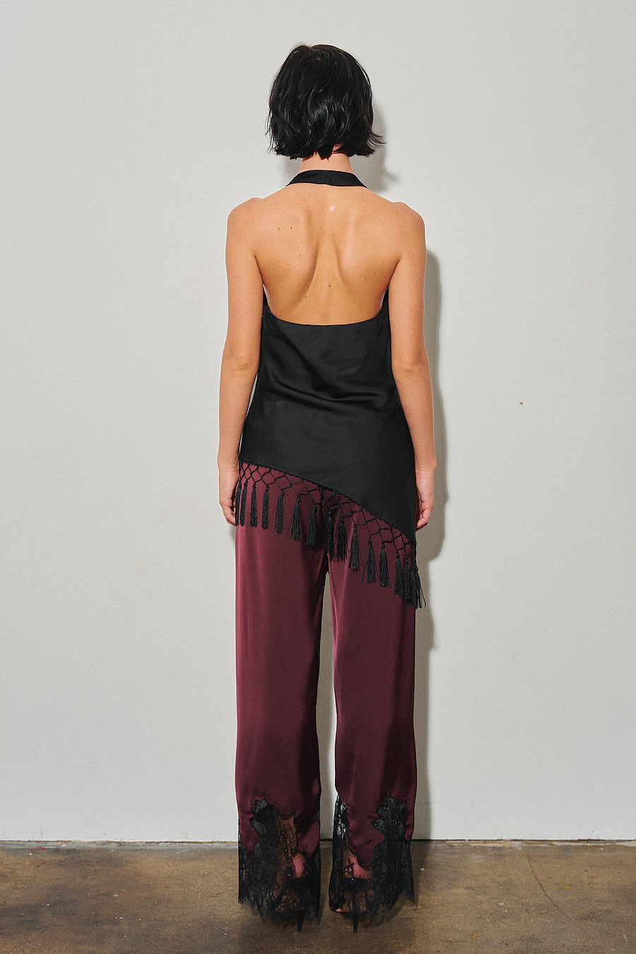 Woven Pants W/ Lace Details — Choco Wine