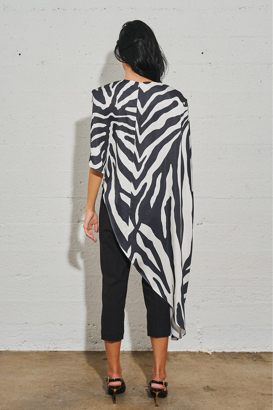 Woven Oversized Asymmetrical Cape — Zebra