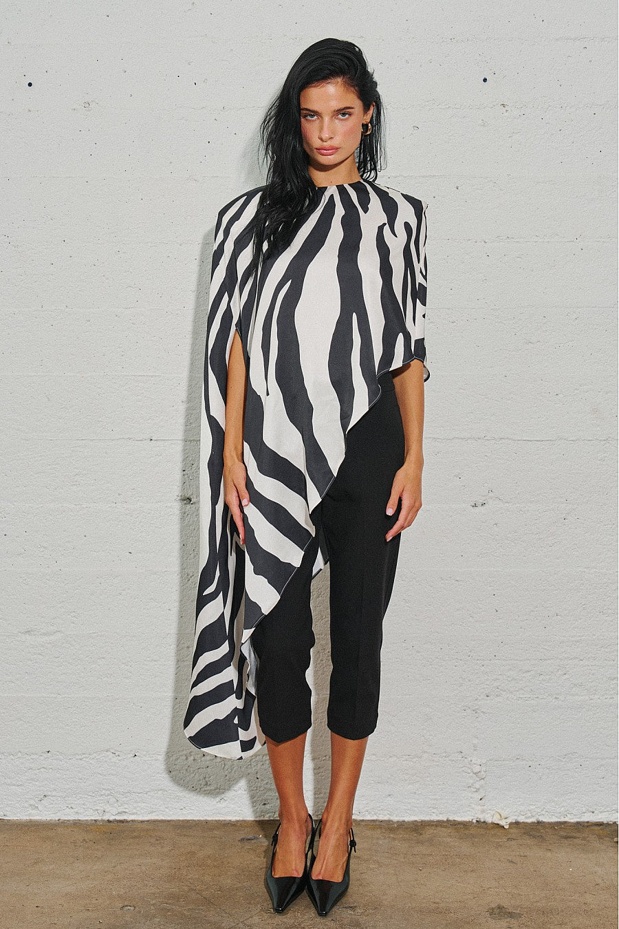Woven Oversized Asymmetrical Cape — Zebra