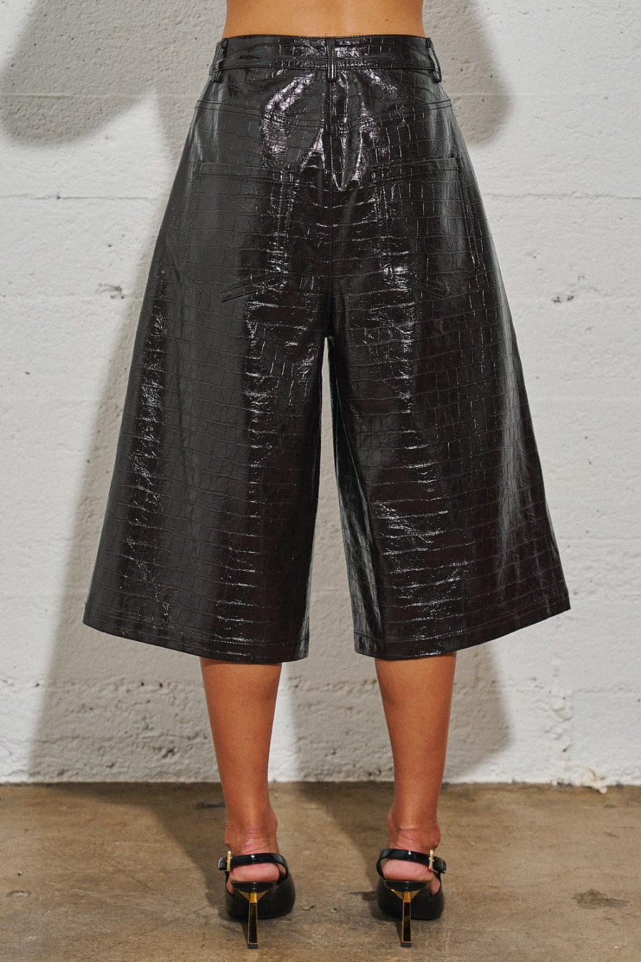 Leather Wide-Leg Bermuda Shorts — Espresso
