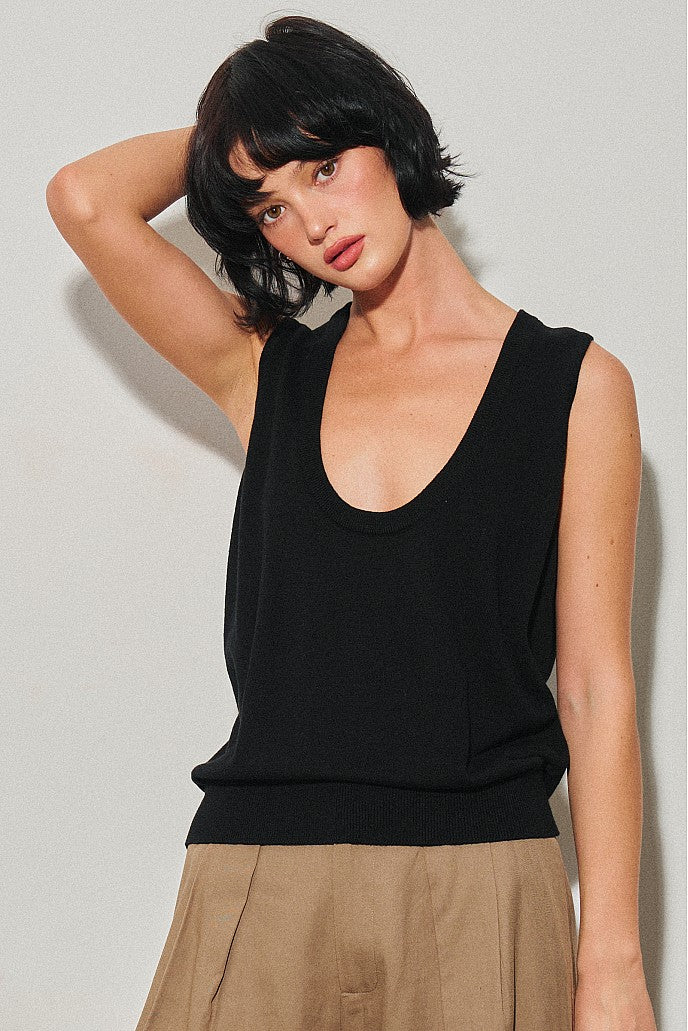 Black Scoop Neck Top — Black