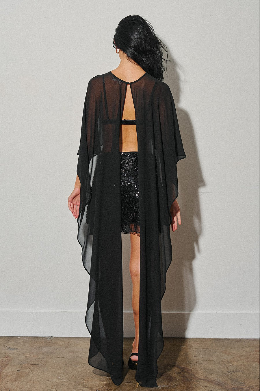 Black Sequin Lace Skirt — Black