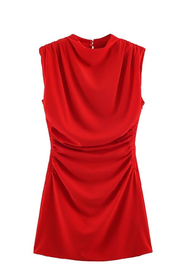 Draped Mini Dress — Red