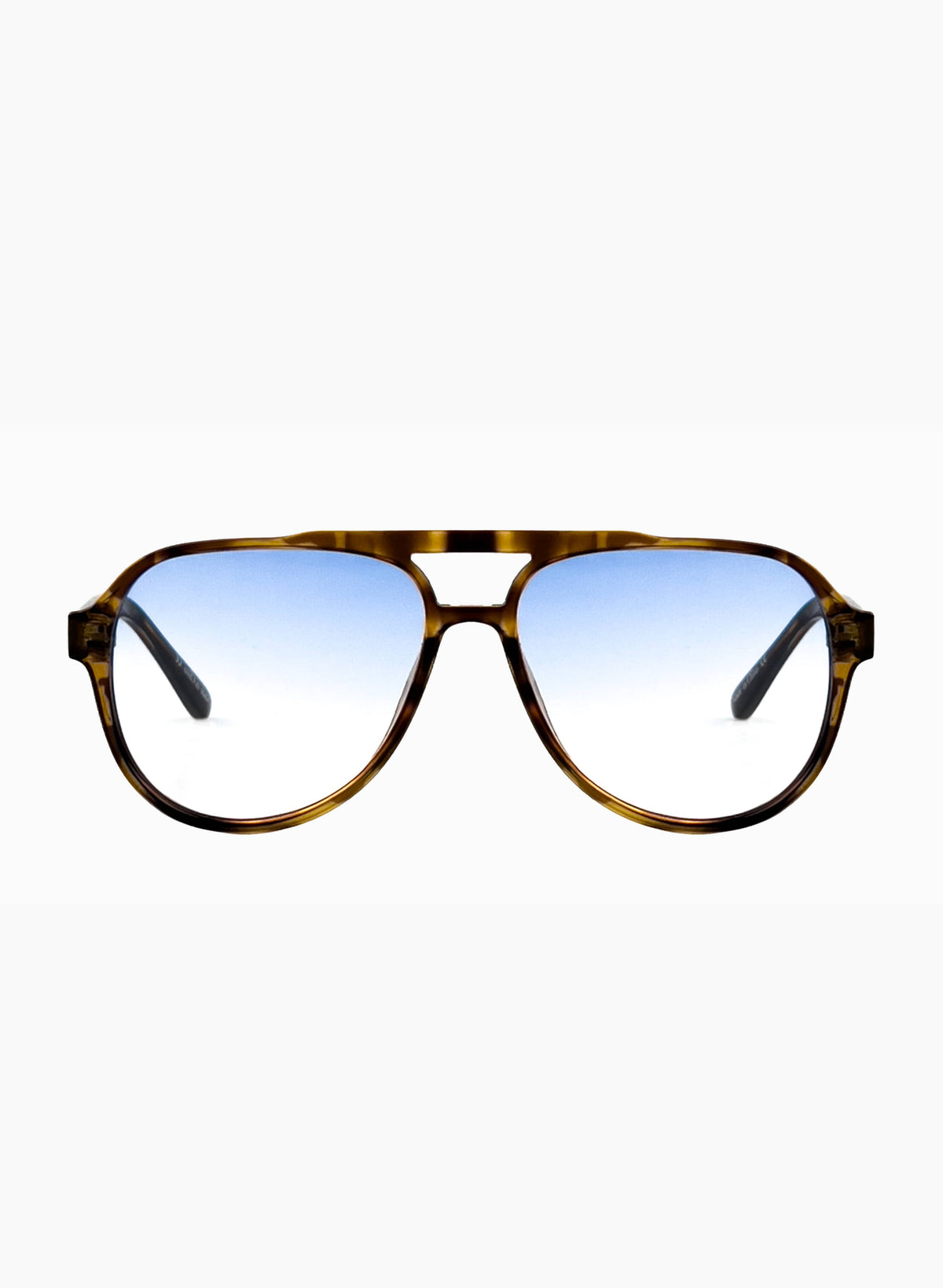 Stevie oversized aviator sunglasses in tortoiseshell with blue fade lenses, front view